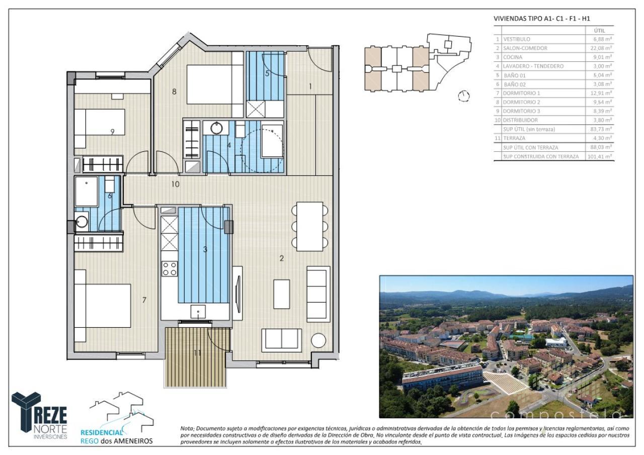 PLANO VIVIENDA TIPO H1, vistas a la calle